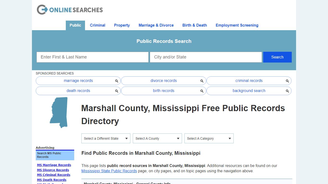 Marshall County, Mississippi Public Records Directory